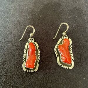 Hand made vintage Native American (Navajo) earrings, coral in sterling silver